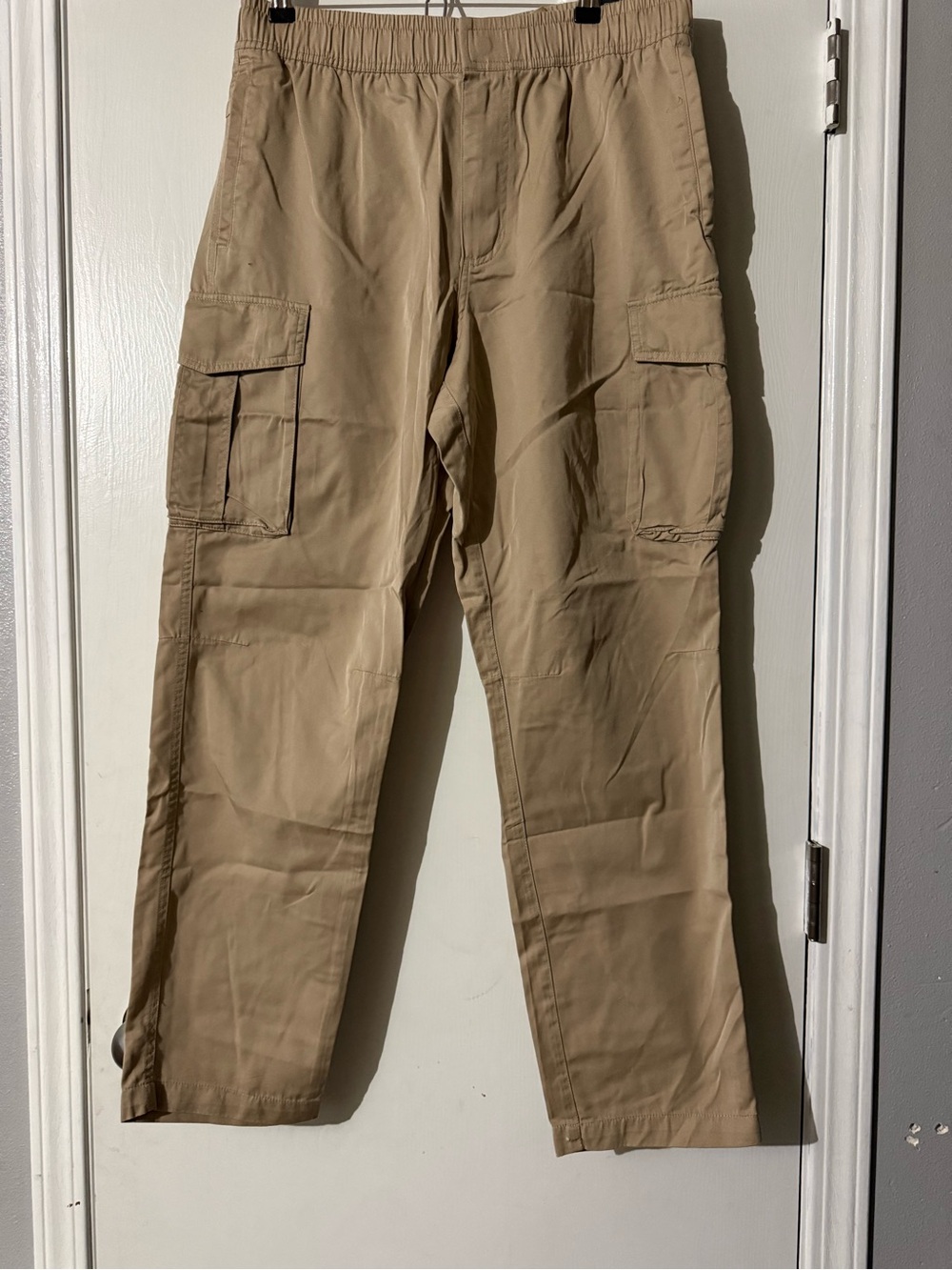 Men's Tan Cargo Pants with Elastic Waist